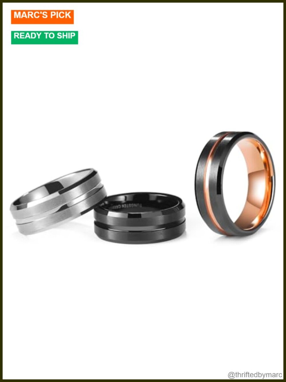 Tungsten Carbide Wedding Band Men Comfort Fit Grooved Ring Set of 3